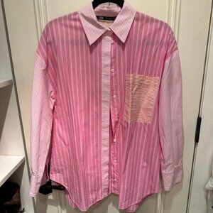 Zara Pink & Orange Striped Button Up